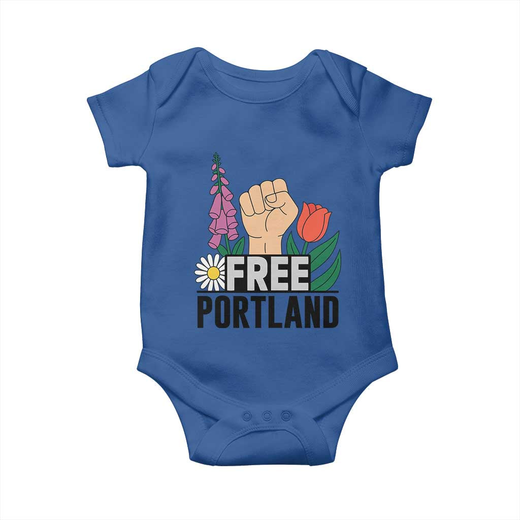 Free Portland Raised Fist Baby Onesie Patriotic Oregon Freedom Floral Justice - Wonder Print Shop