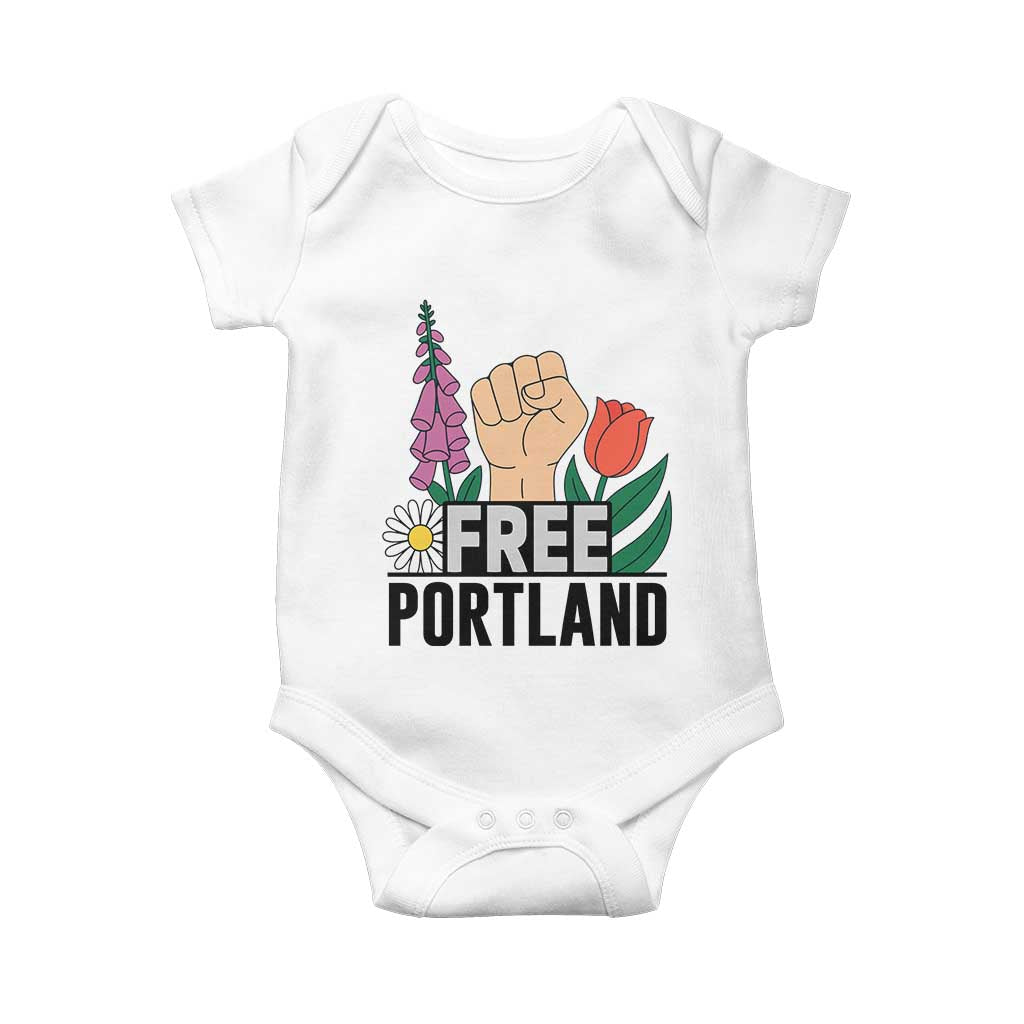 Free Portland Raised Fist Baby Onesie Patriotic Oregon Freedom Floral Justice - Wonder Print Shop