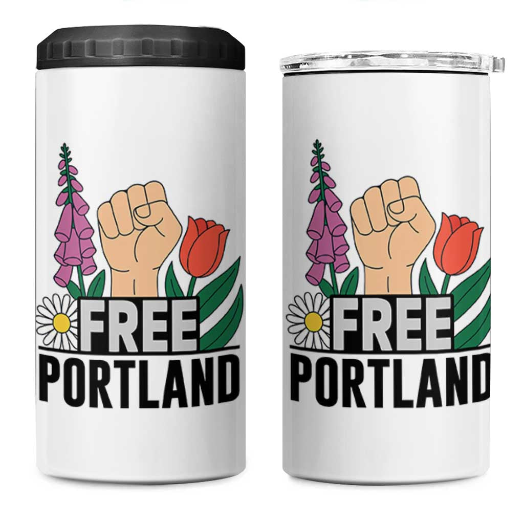 Free Portland Raised Fist 4 in 1 Can Cooler Tumbler Patriotic Oregon Freedom Floral Justice - Wonder Print Shop