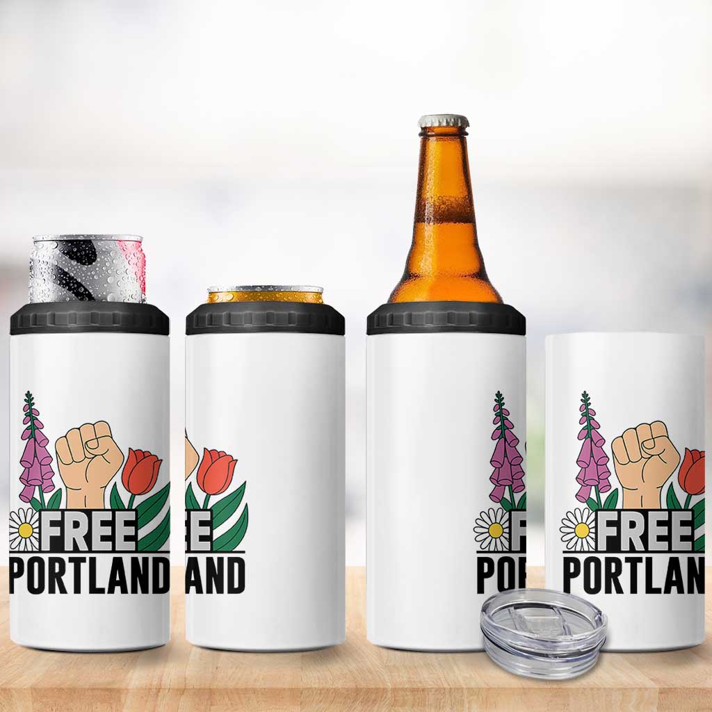 Free Portland Raised Fist 4 in 1 Can Cooler Tumbler Patriotic Oregon Freedom Floral Justice - Wonder Print Shop