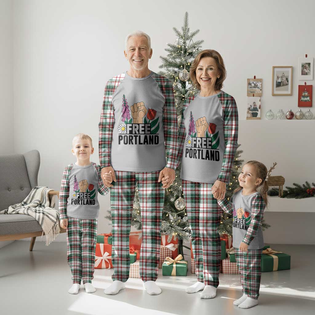 Free Portland Raised Fist Plaid Pajama Set Patriotic Oregon Freedom Floral Justice - Wonder Print Shop