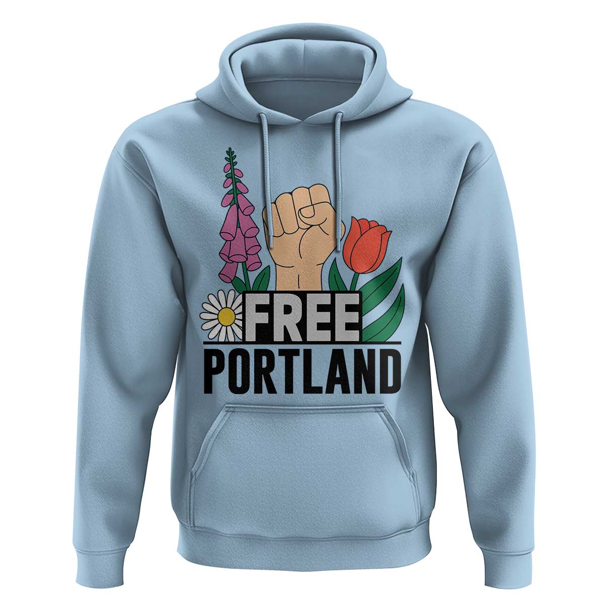 Free Portland Raised Fist Hoodie Patriotic Oregon Freedom Floral Justice - Wonder Print Shop