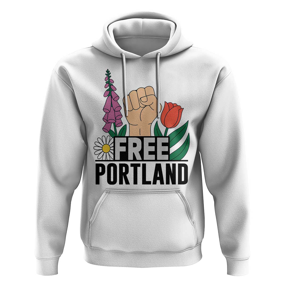 Free Portland Raised Fist Hoodie Patriotic Oregon Freedom Floral Justice - Wonder Print Shop