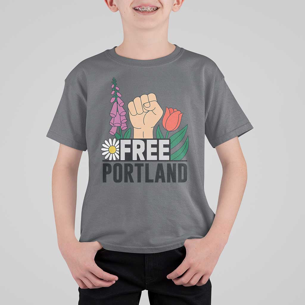 Free Portland Raised Fist T Shirt For Kid Patriotic Oregon Freedom Floral Justice - Wonder Print Shop