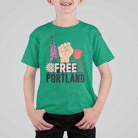 Free Portland Raised Fist T Shirt For Kid Patriotic Oregon Freedom Floral Justice - Wonder Print Shop