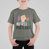Free Portland Raised Fist T Shirt For Kid Patriotic Oregon Freedom Floral Justice - Wonder Print Shop