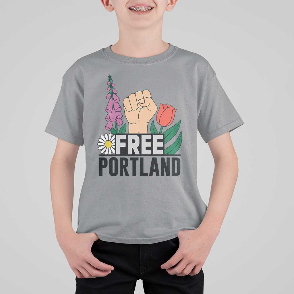 Free Portland Raised Fist T Shirt For Kid Patriotic Oregon Freedom Floral Justice - Wonder Print Shop