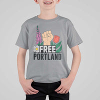 Free Portland Raised Fist T Shirt For Kid Patriotic Oregon Freedom Floral Justice - Wonder Print Shop