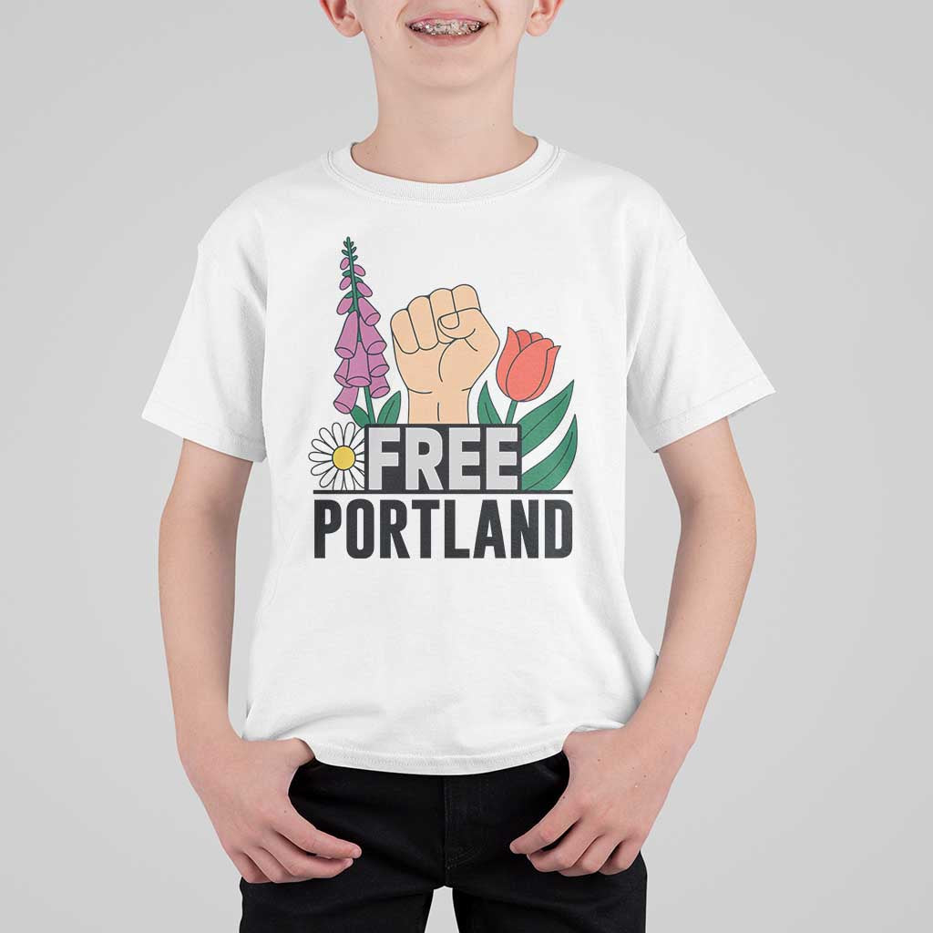 Free Portland Raised Fist T Shirt For Kid Patriotic Oregon Freedom Floral Justice - Wonder Print Shop