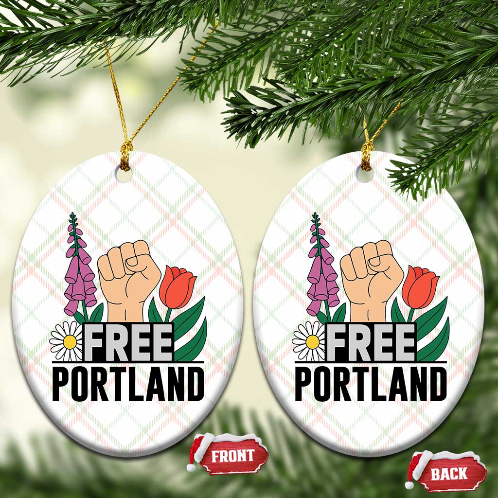 Free Portland Raised Fist Ceramic Ornament Patriotic Oregon Freedom Floral Justice - Wonder Print Shop