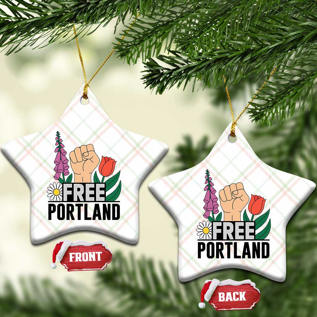 Free Portland Raised Fist Ceramic Ornament Patriotic Oregon Freedom Floral Justice - Wonder Print Shop