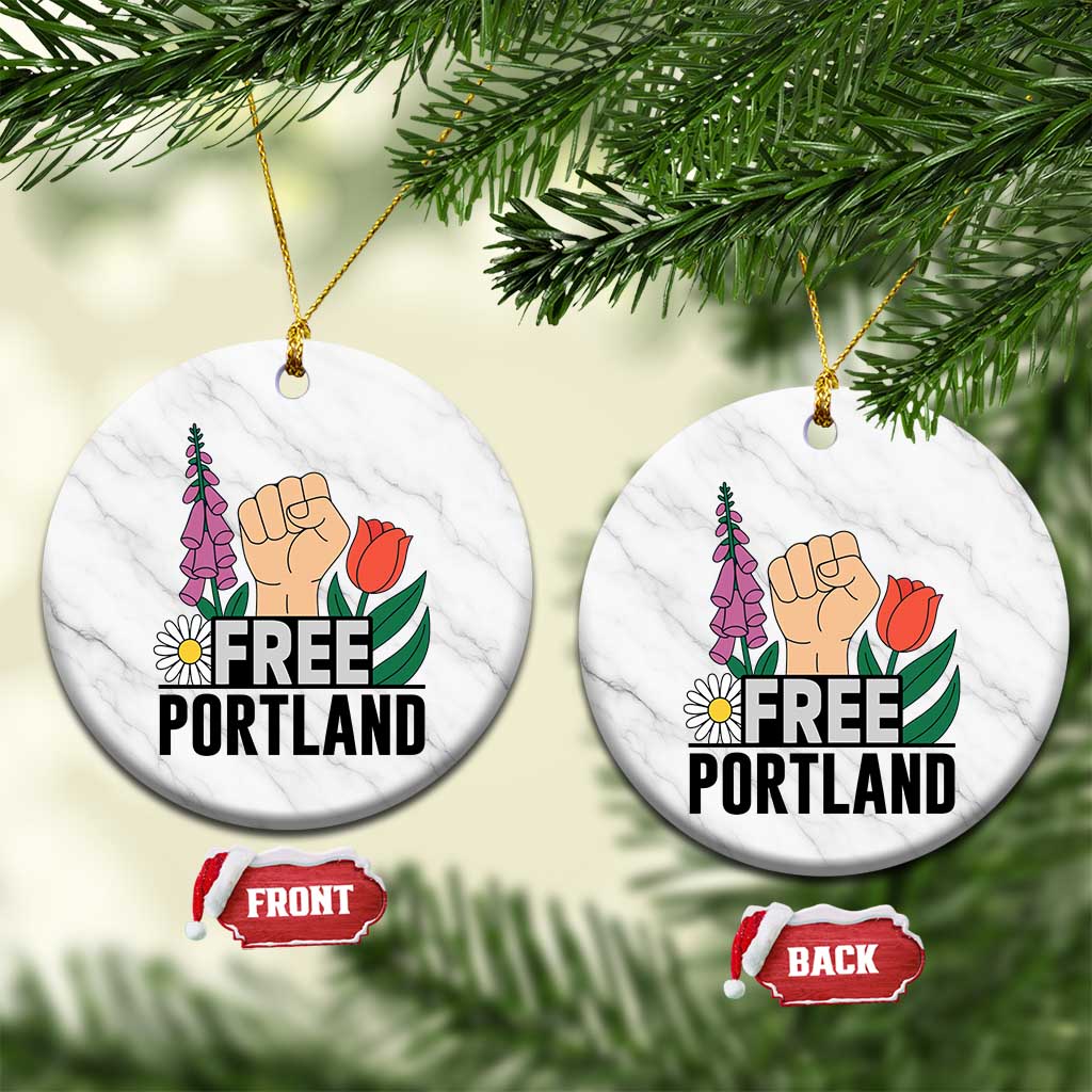 Free Portland Raised Fist Ceramic Ornament Patriotic Oregon Freedom Floral Justice - Wonder Print Shop
