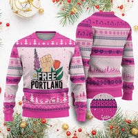 Free Portland Raised Fist Ugly Christmas Sweater Patriotic Oregon Freedom Floral Justice - Wonder Print Shop