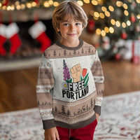 Free Portland Raised Fist Ugly Christmas Sweater Patriotic Oregon Freedom Floral Justice - Wonder Print Shop