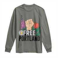 Free Portland Raised Fist Long Sleeve Shirt Patriotic Oregon Freedom Floral Justice - Wonder Print Shop