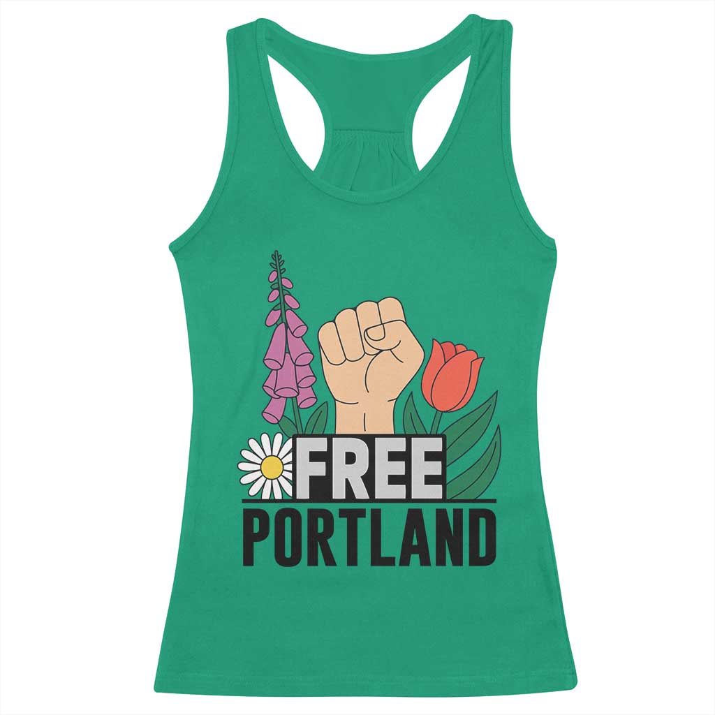 Free Portland Raised Fist Racerback Tank Top Patriotic Oregon Freedom Floral Justice - Wonder Print Shop