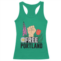 Free Portland Raised Fist Racerback Tank Top Patriotic Oregon Freedom Floral Justice - Wonder Print Shop