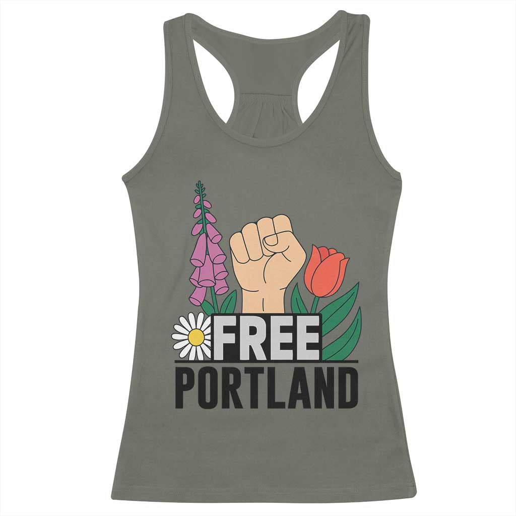 Free Portland Raised Fist Racerback Tank Top Patriotic Oregon Freedom Floral Justice - Wonder Print Shop