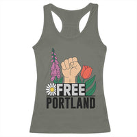 Free Portland Raised Fist Racerback Tank Top Patriotic Oregon Freedom Floral Justice - Wonder Print Shop