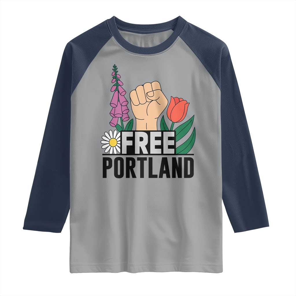 Free Portland Raised Fist Raglan Shirt Patriotic Oregon Freedom Floral Justice - Wonder Print Shop