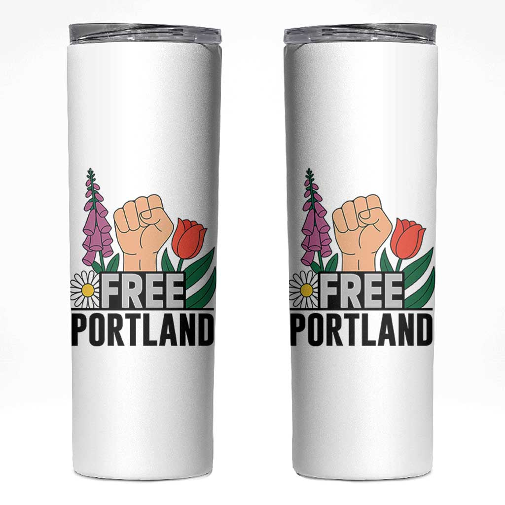 Free Portland Raised Fist Skinny Tumbler Patriotic Oregon Freedom Floral Justice - Wonder Print Shop