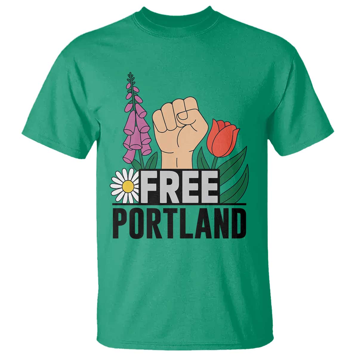 Free Portland Raised Fist T Shirt Patriotic Oregon Freedom Floral Justice - Wonder Print Shop
