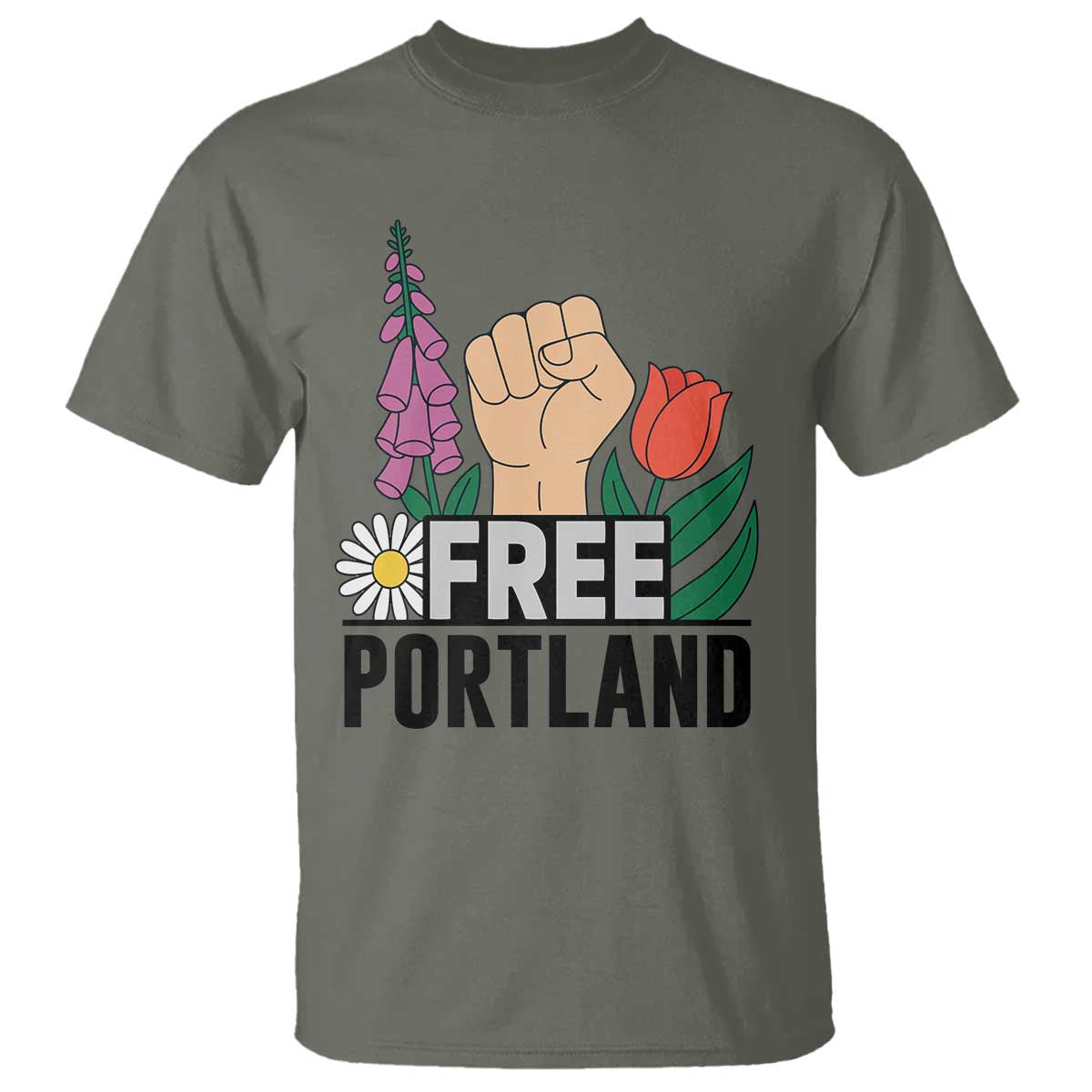 Free Portland Raised Fist T Shirt Patriotic Oregon Freedom Floral Justice - Wonder Print Shop