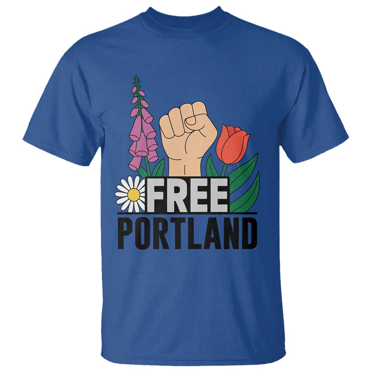 Free Portland Raised Fist T Shirt Patriotic Oregon Freedom Floral Justice - Wonder Print Shop