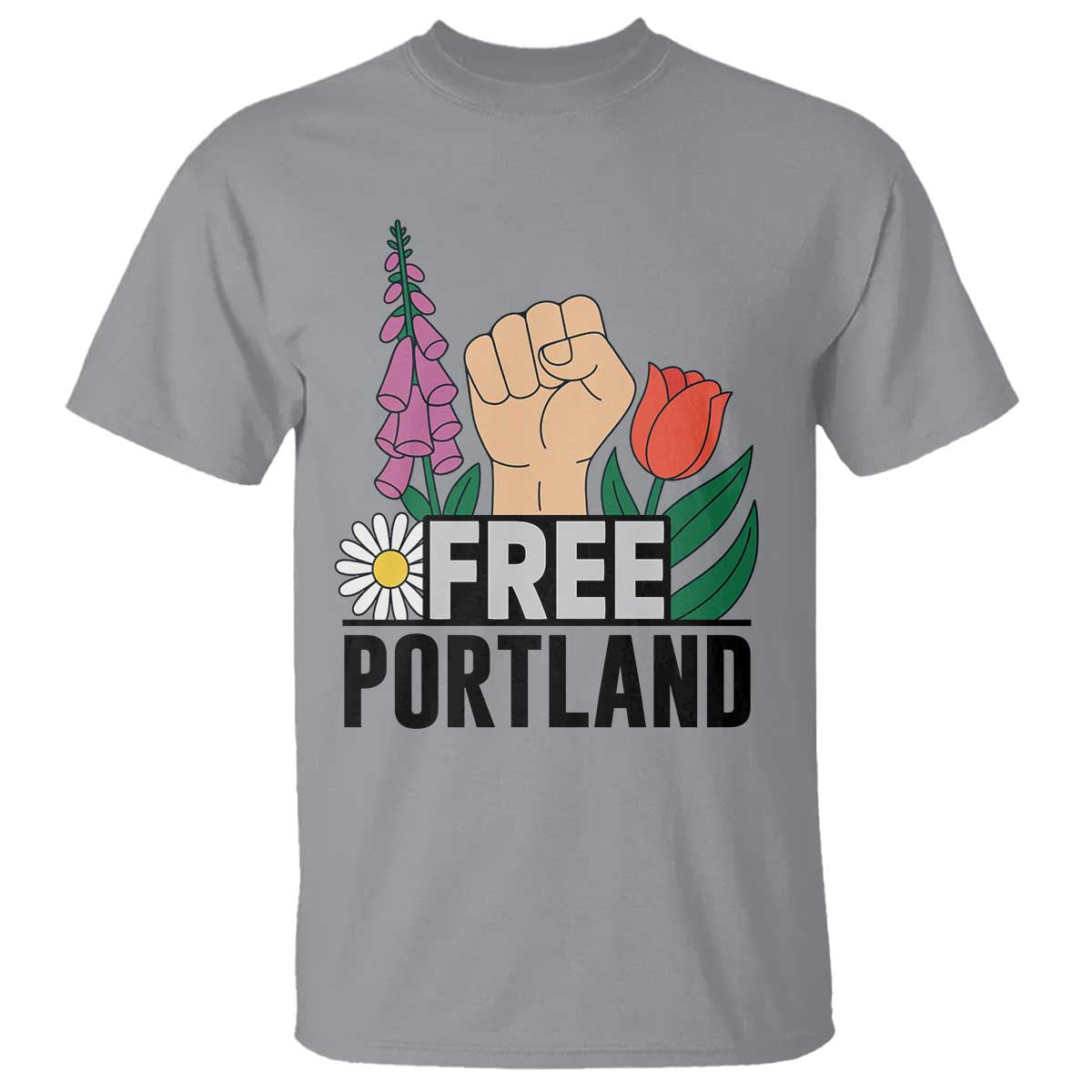 Free Portland Raised Fist T Shirt Patriotic Oregon Freedom Floral Justice - Wonder Print Shop