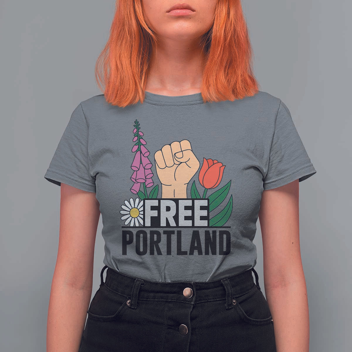 Free Portland Raised Fist T Shirt For Women Patriotic Oregon Freedom Floral Justice - Wonder Print Shop