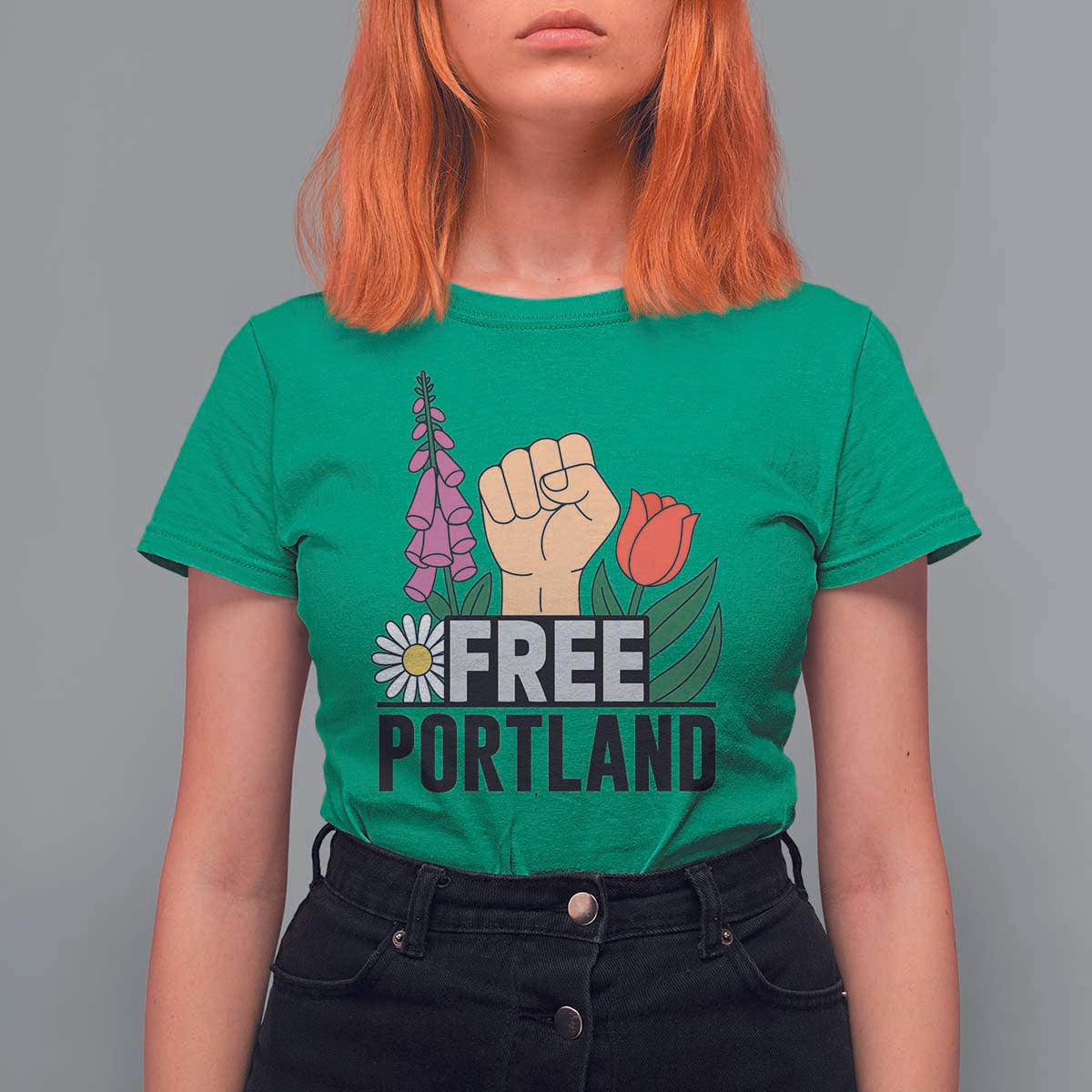 Free Portland Raised Fist T Shirt For Women Patriotic Oregon Freedom Floral Justice - Wonder Print Shop