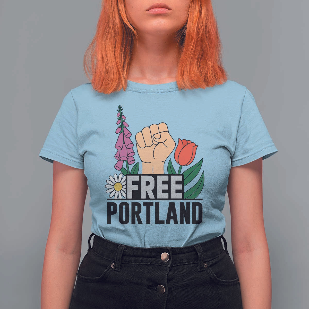 Free Portland Raised Fist T Shirt For Women Patriotic Oregon Freedom Floral Justice - Wonder Print Shop
