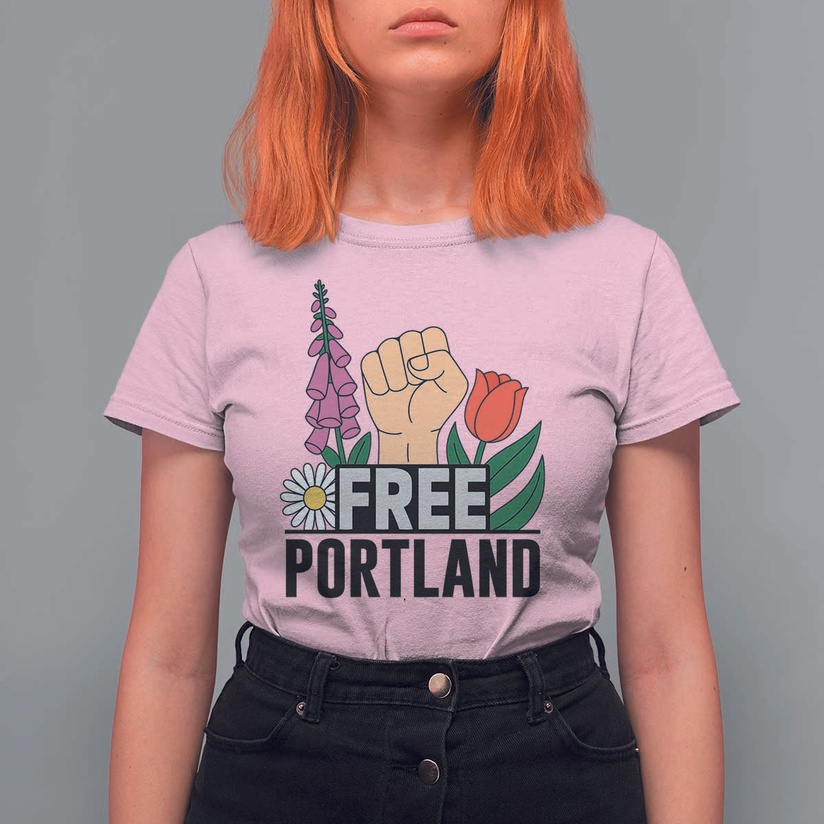 Free Portland Raised Fist T Shirt For Women Patriotic Oregon Freedom Floral Justice - Wonder Print Shop