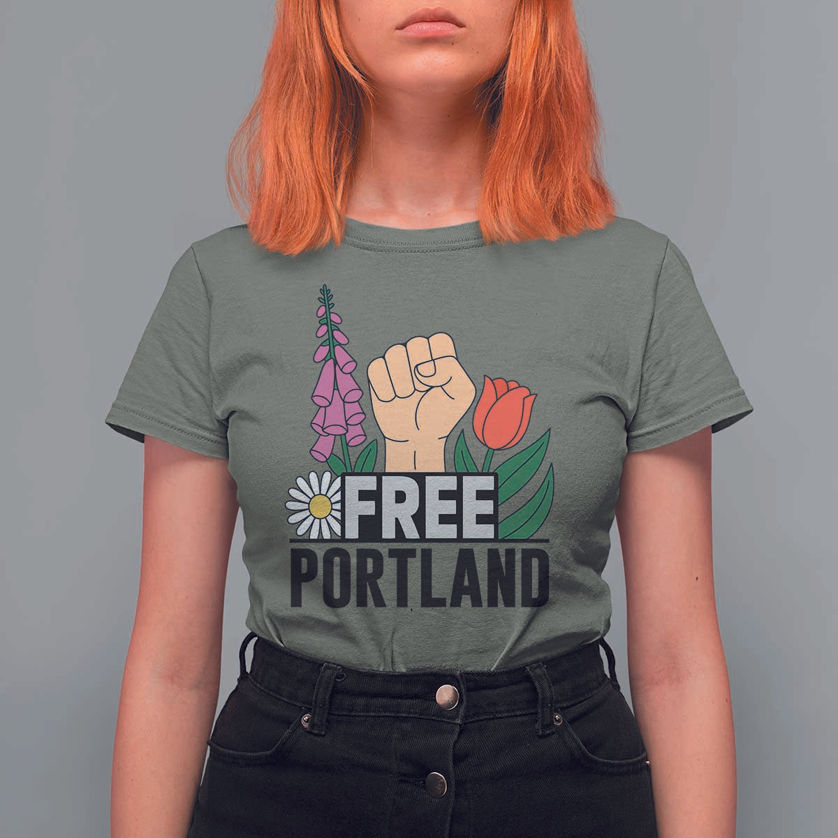 Free Portland Raised Fist T Shirt For Women Patriotic Oregon Freedom Floral Justice - Wonder Print Shop