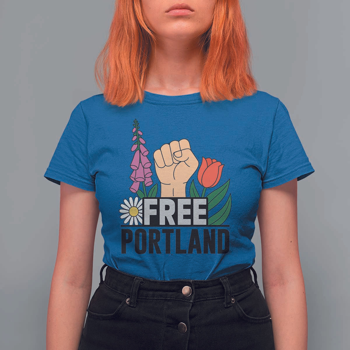 Free Portland Raised Fist T Shirt For Women Patriotic Oregon Freedom Floral Justice - Wonder Print Shop