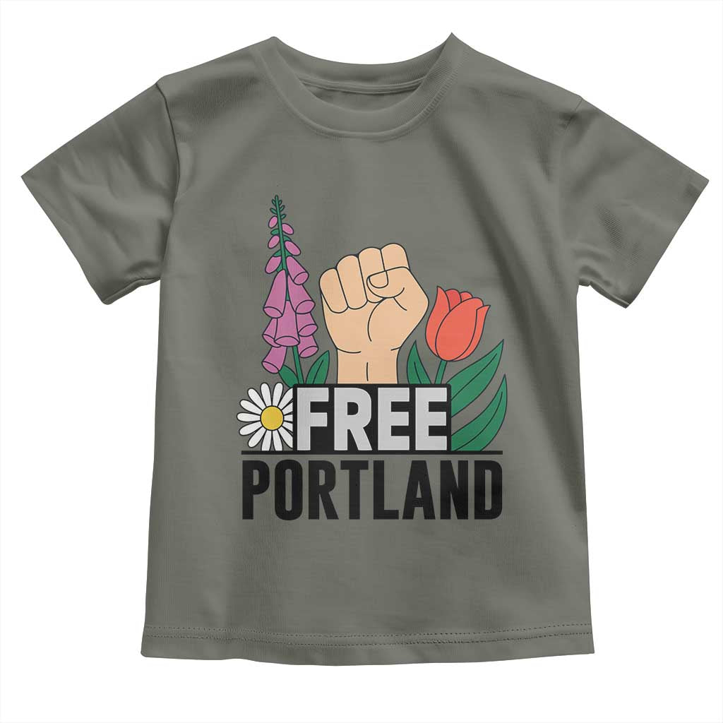 Free Portland Raised Fist Toddler T Shirt Patriotic Oregon Freedom Floral Justice - Wonder Print Shop