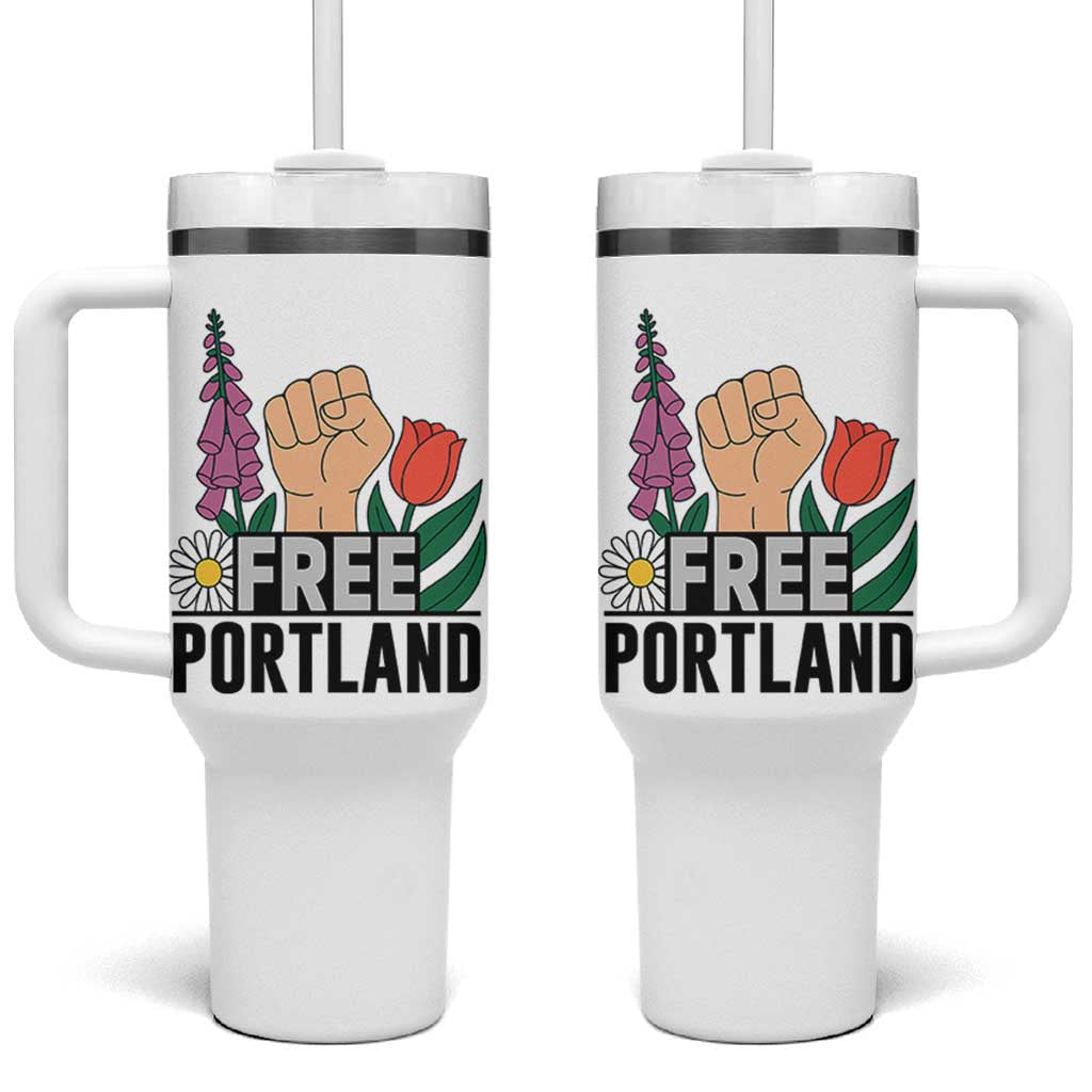 Free Portland Raised Fist Tumbler With Handle Patriotic Oregon Freedom Floral Justice - Wonder Print Shop