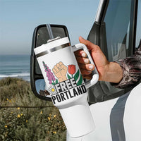 Free Portland Raised Fist Tumbler With Handle Patriotic Oregon Freedom Floral Justice - Wonder Print Shop