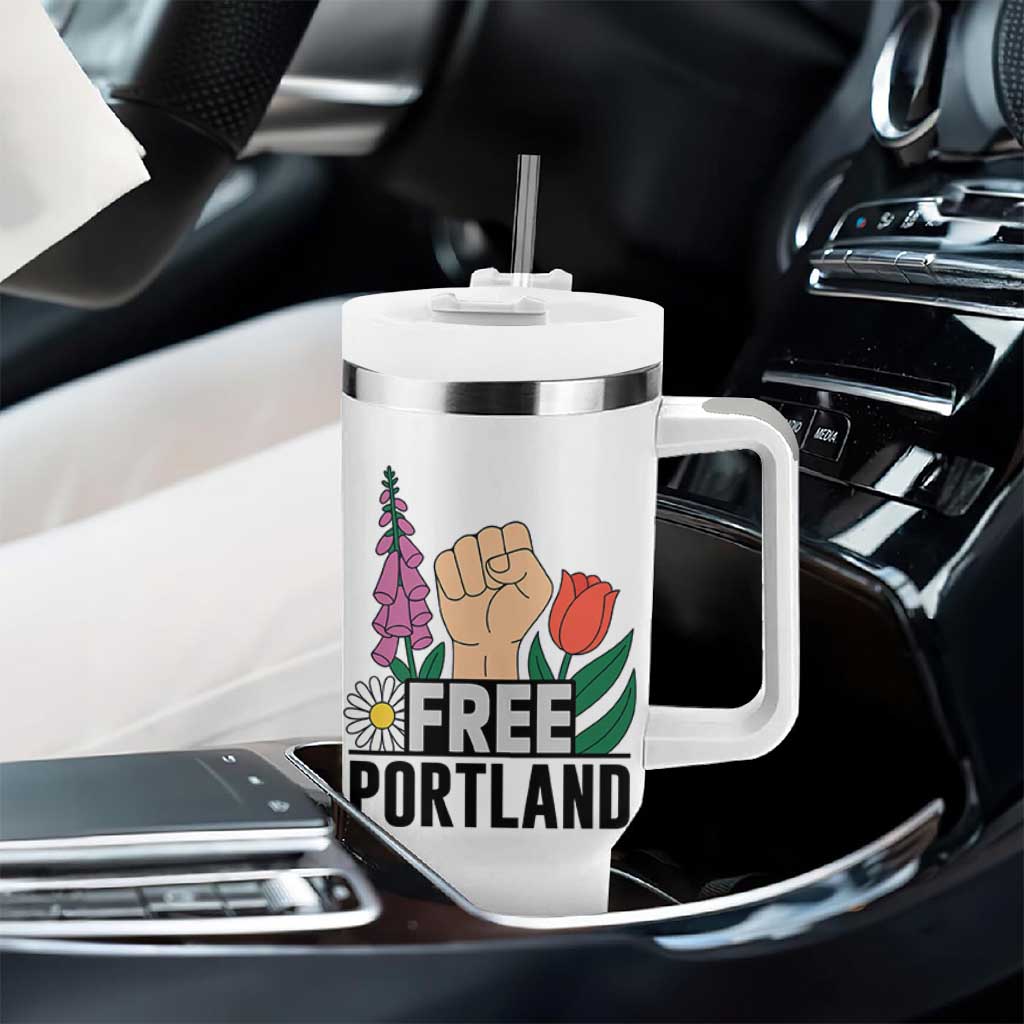 Free Portland Raised Fist Tumbler With Handle Patriotic Oregon Freedom Floral Justice - Wonder Print Shop