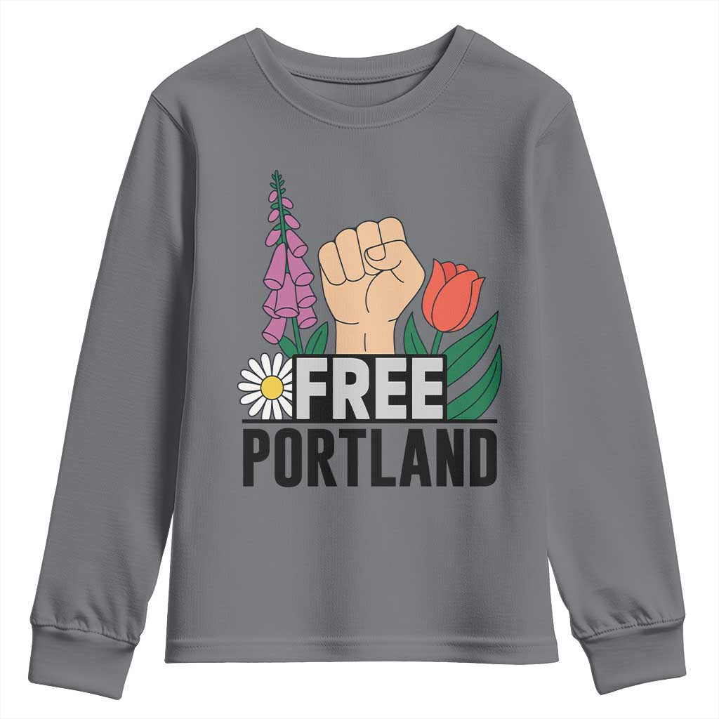 Free Portland Raised Fist Youth Sweatshirt Patriotic Oregon Freedom Floral Justice - Wonder Print Shop