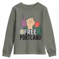 Free Portland Raised Fist Youth Sweatshirt Patriotic Oregon Freedom Floral Justice - Wonder Print Shop