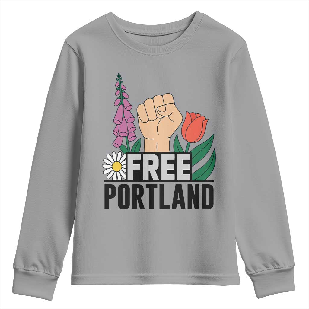 Free Portland Raised Fist Youth Sweatshirt Patriotic Oregon Freedom Floral Justice - Wonder Print Shop