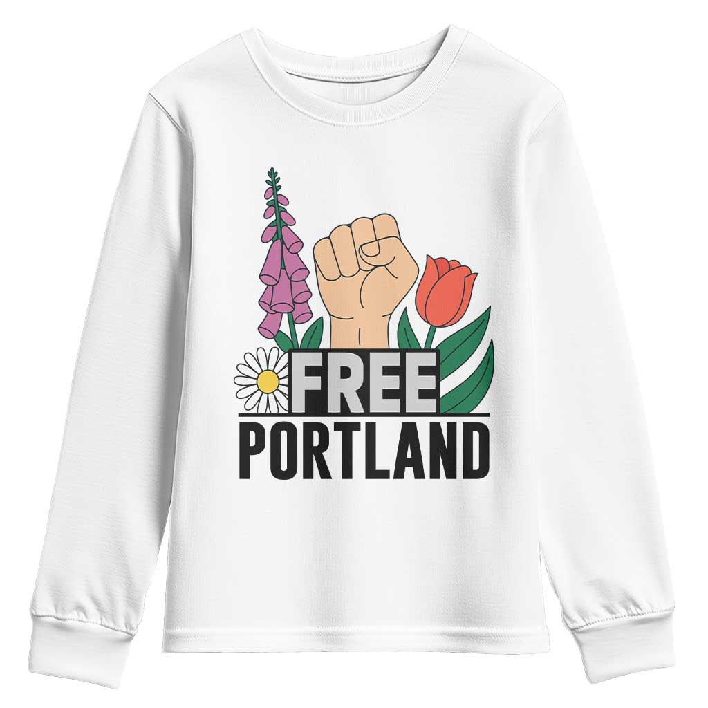 Free Portland Raised Fist Youth Sweatshirt Patriotic Oregon Freedom Floral Justice - Wonder Print Shop