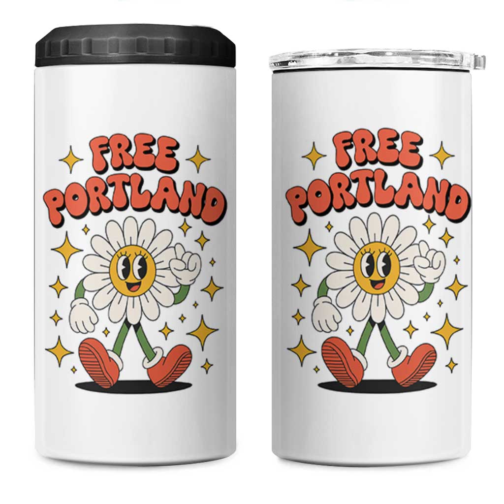 Retro Daisy Free Portland 4 in 1 Can Cooler Tumbler Oregon Freedom Fighter Flower Groovy Graphic - Wonder Print Shop