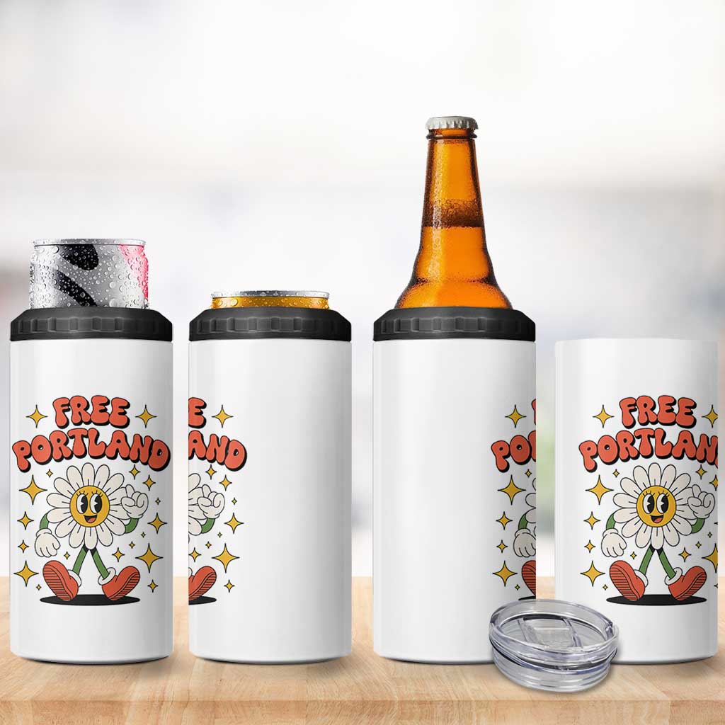 Retro Daisy Free Portland 4 in 1 Can Cooler Tumbler Oregon Freedom Fighter Flower Groovy Graphic - Wonder Print Shop