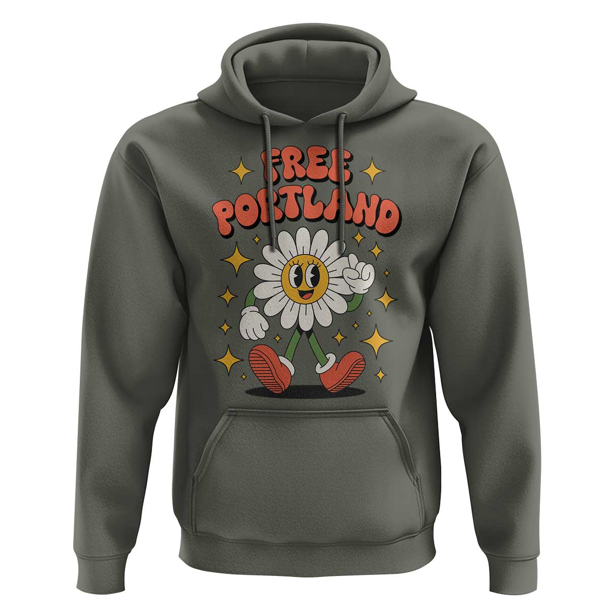 Retro Daisy Free Portland Hoodie Oregon Freedom Fighter Flower Groovy Graphic - Wonder Print Shop