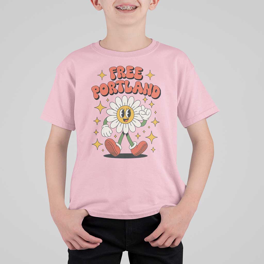 Retro Daisy Free Portland T Shirt For Kid Oregon Freedom Fighter Flower Groovy Graphic - Wonder Print Shop