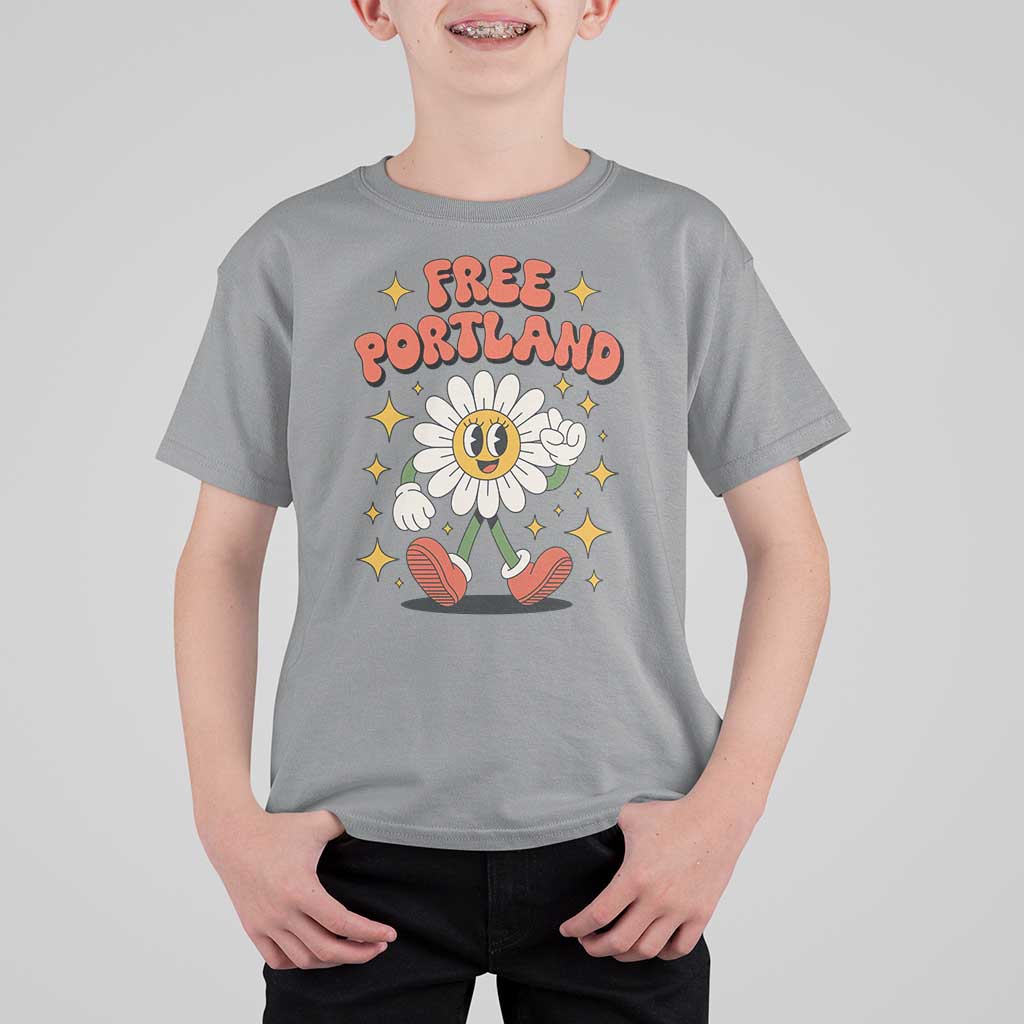 Retro Daisy Free Portland T Shirt For Kid Oregon Freedom Fighter Flower Groovy Graphic - Wonder Print Shop
