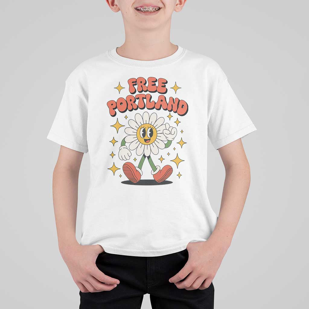 Retro Daisy Free Portland T Shirt For Kid Oregon Freedom Fighter Flower Groovy Graphic - Wonder Print Shop