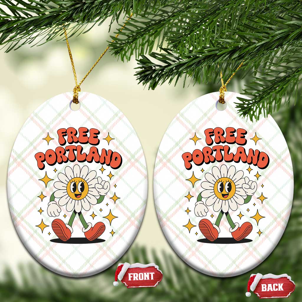 Retro Daisy Free Portland Ceramic Ornament Oregon Freedom Fighter Flower Groovy Graphic - Wonder Print Shop
